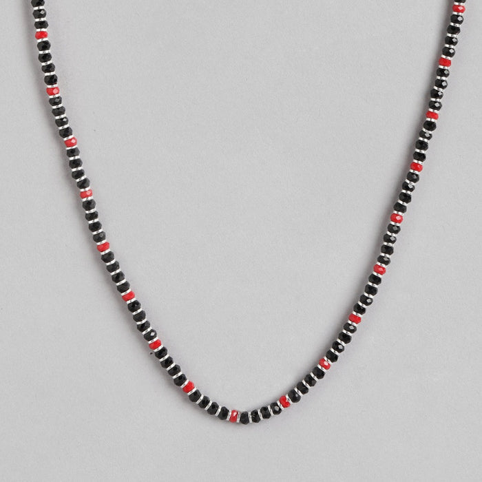 Black & Red Beads 925 Sterling Silver Necklace