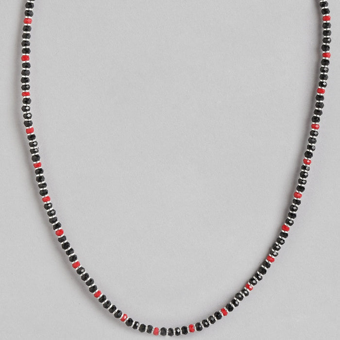 Black & Red Beads 925 Sterling Silver Necklace