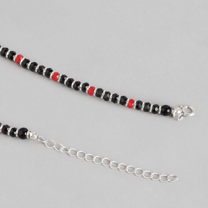 Black & Red Beads 925 Sterling Silver Necklace