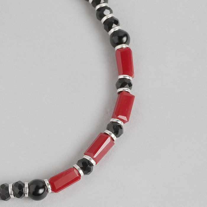 Black & Red Long Beads 925 Sterling Silver Bracelet