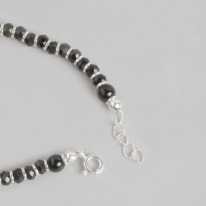 Black & Red Long Beads 925 Sterling Silver Bracelet