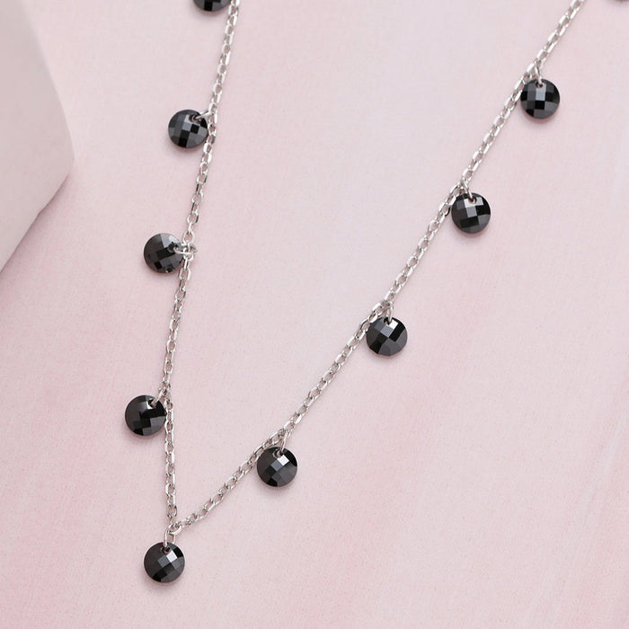 Black Rose Drops 925 Sterling Silver CZ Necklace