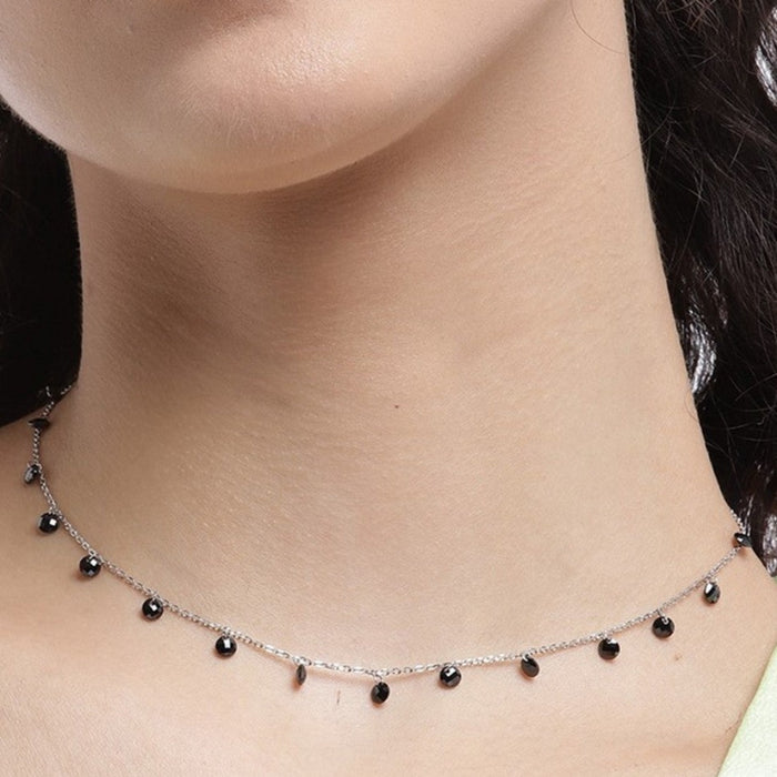 Black Rose Drops 925 Sterling Silver CZ Necklace
