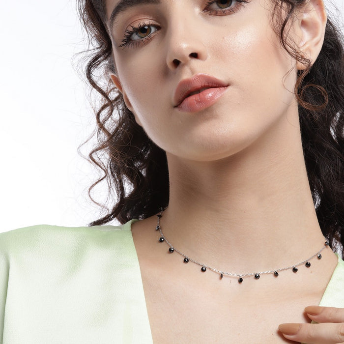 Black Rose Drops 925 Sterling Silver CZ Necklace