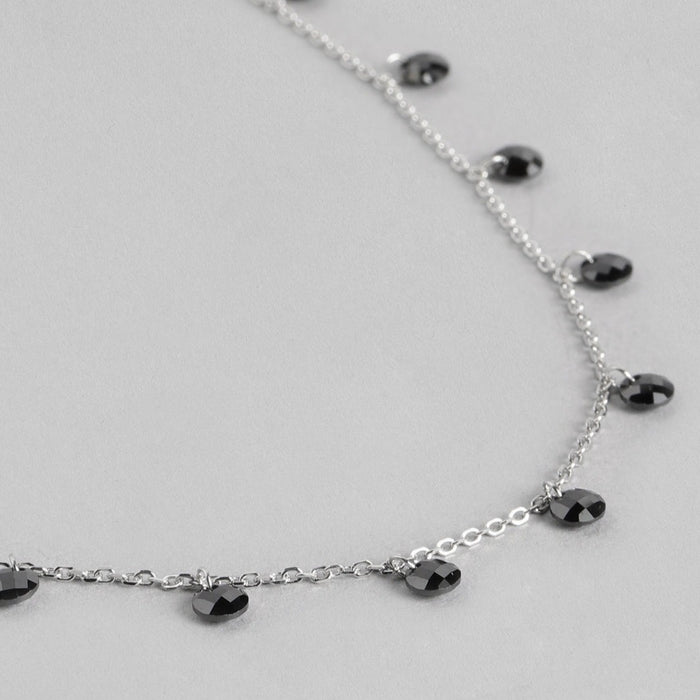 Black Rose Drops 925 Sterling Silver CZ Necklace