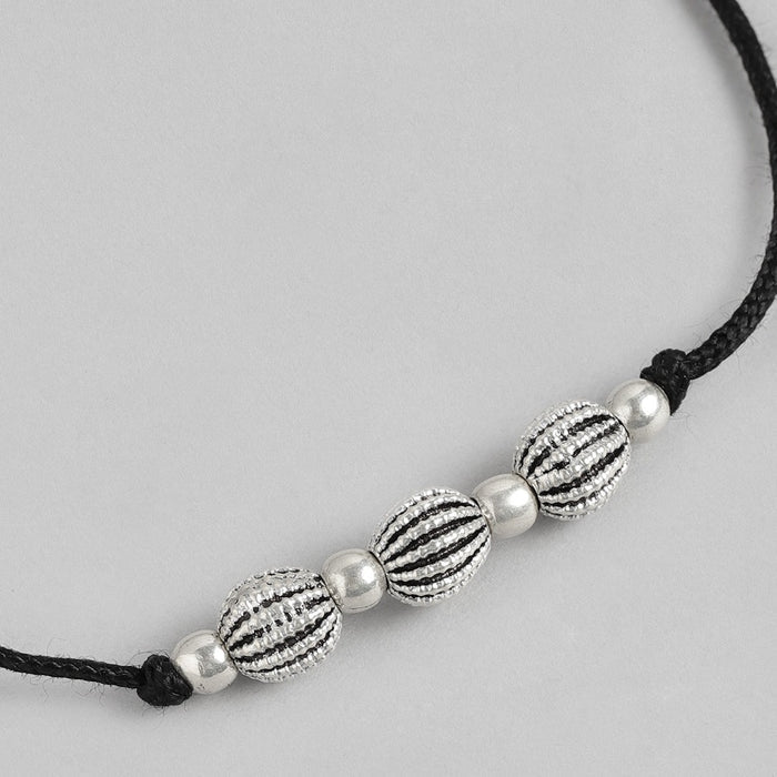Black Thread Beads Rhodium Plated 925 Sterling Silver Anklet