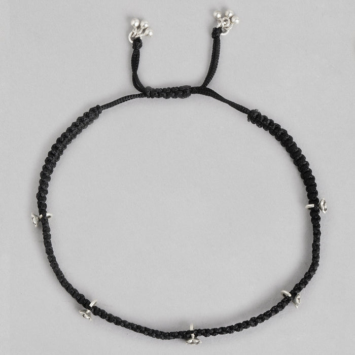 Black Thread Floral Charms 925 Sterling Silver Anklet