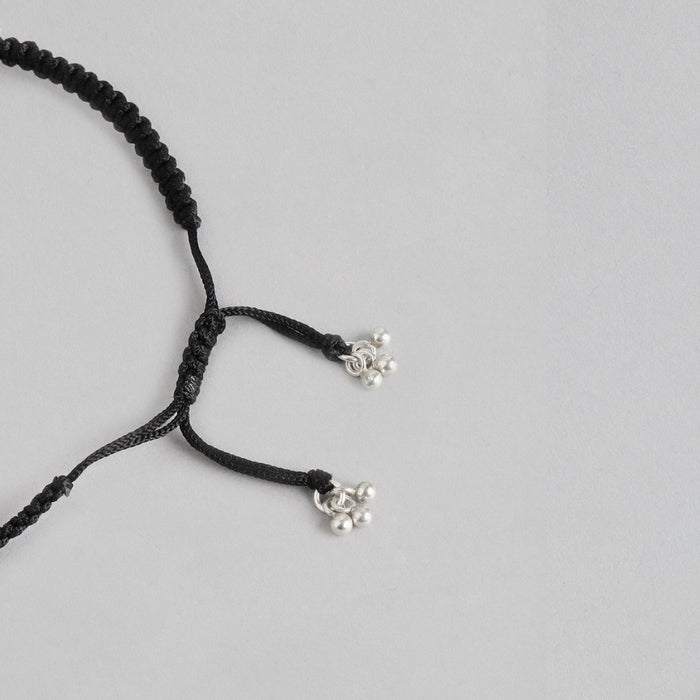 Black Thread Floral Charms 925 Sterling Silver Anklet