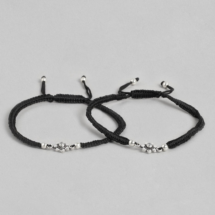 Black Thread Flower 925 Sterling Silver Anklet