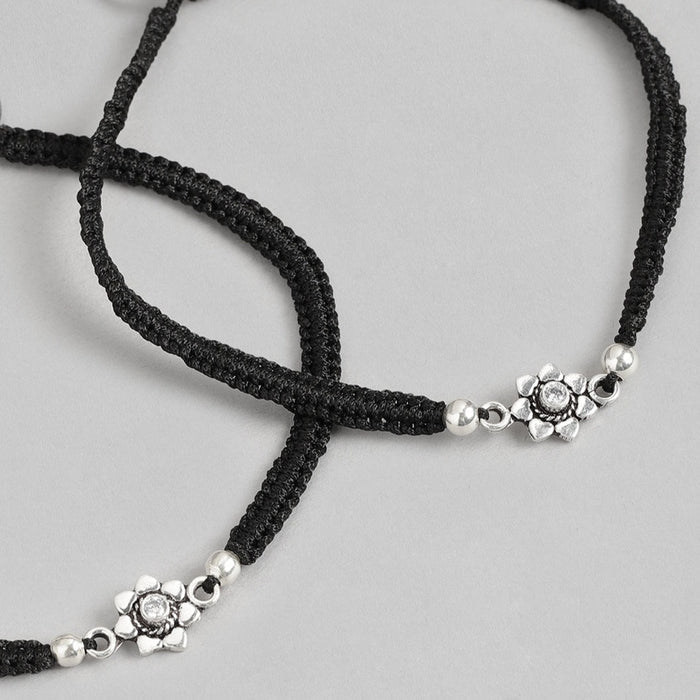 Black Thread Flower 925 Sterling Silver Anklet