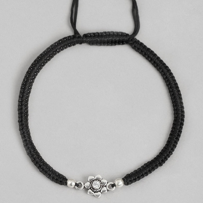 Black Thread Flower 925 Sterling Silver Anklet
