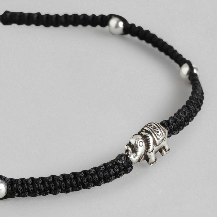 Black Thread With Elephant Charm 925 Sterling Silver Anklet