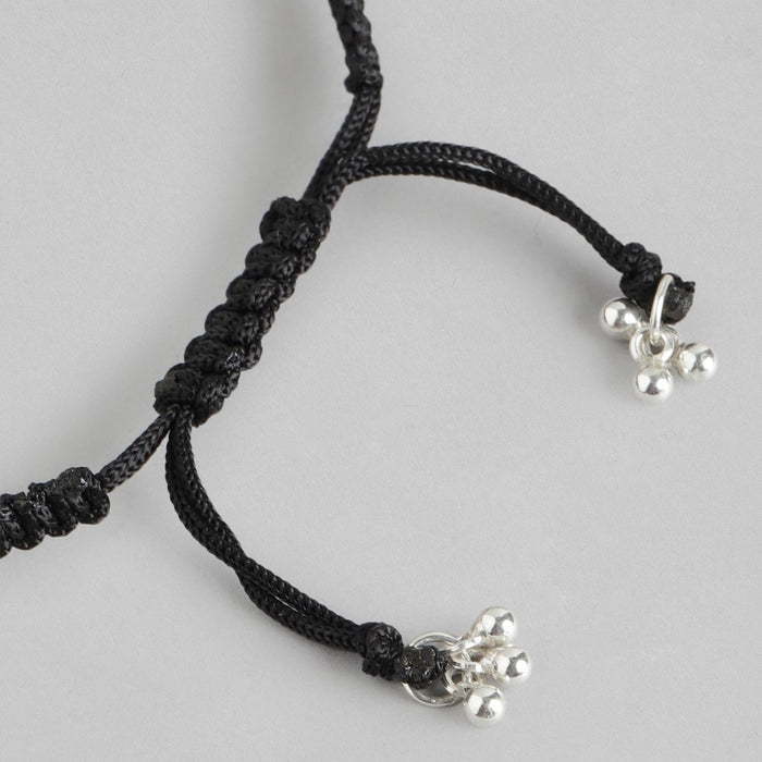 Black Thread With Elephant Charm 925 Sterling Silver Anklet