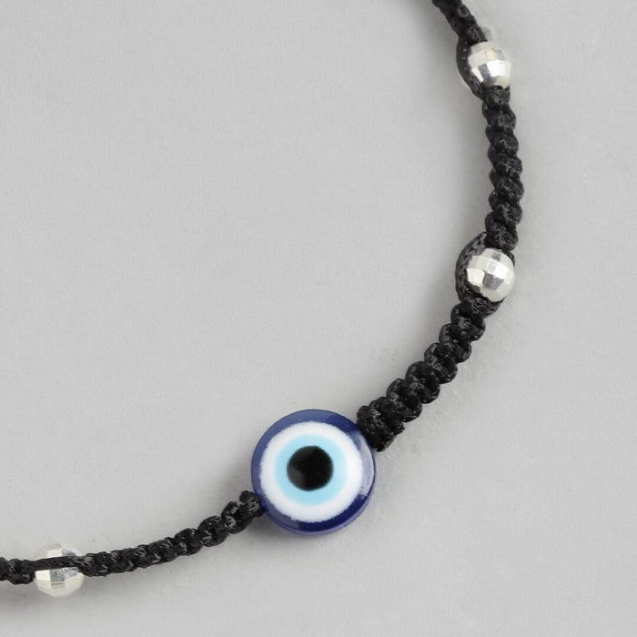Black Thread with Evil Eye & Beads 925 Silver Anklet