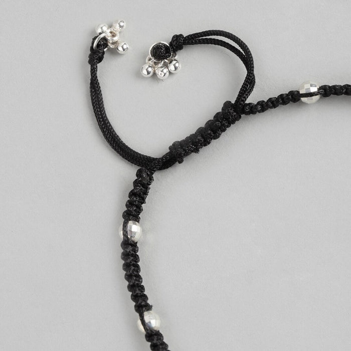Black Thread with Evil Eye & Beads 925 Silver Anklet