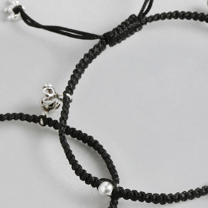Black Thread with Floral Charms 925 Silver Anklet