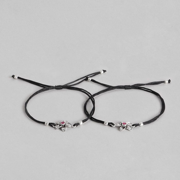 Black Thread Woven Thread Anklets in 925 Sterling Silver