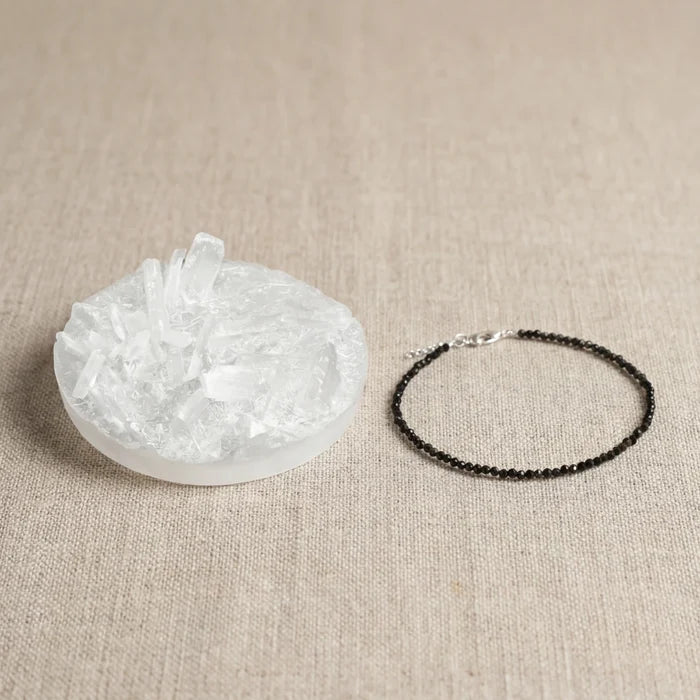 Black Tourmaline Anklet and Free Selenite plate for Protection and Grounding Combo
