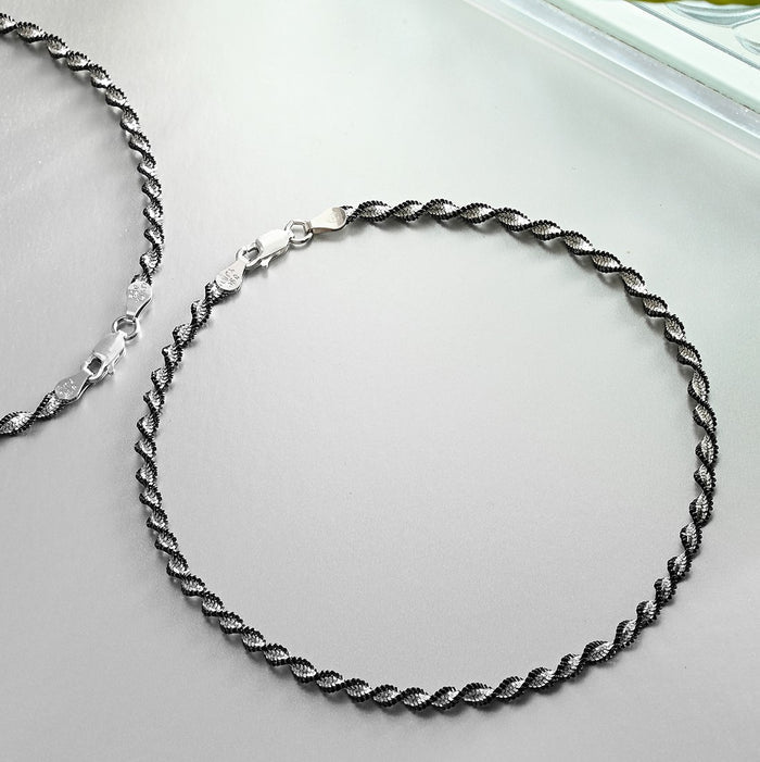 Black Twisted Weave 925 Sterling Silver Anklet