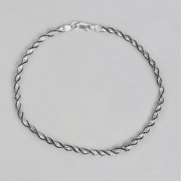 Black Twisted Weave 925 Sterling Silver Anklet