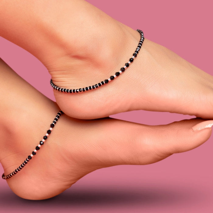 Black & White Beaded Stone 925 Sterling Silver Anklet