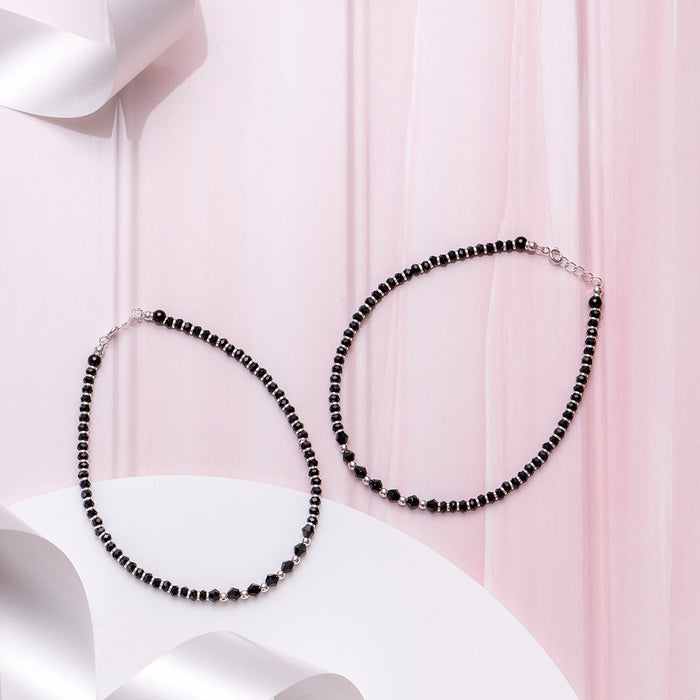 Black & White Beaded Stone 925 Sterling Silver Anklet