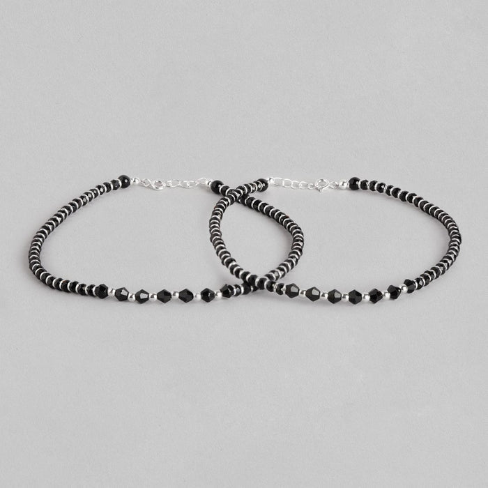 Black & White Beaded Stone 925 Sterling Silver Anklet