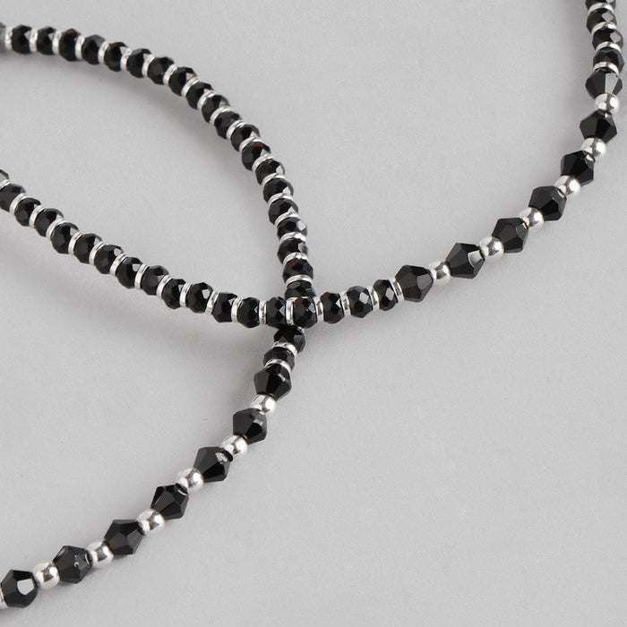 Black & White Beaded Stone 925 Sterling Silver Anklet