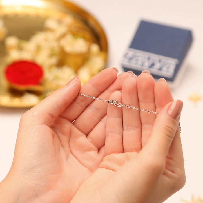 Blessed Bhai Rhodium Plated Silver Rakhi (Link Chain)