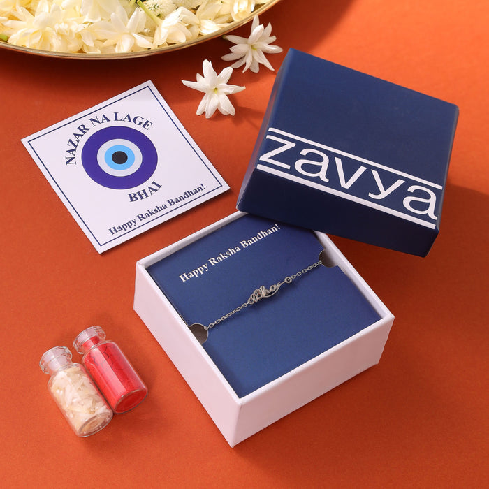 Blessed Bhai Rhodium Plated Silver Rakhi (Link Chain)