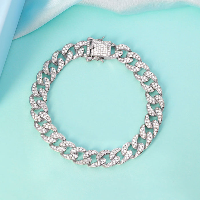 Blinged Out Cuban Link Rhodium Plated 925 Sterling Silver Men's Bracelet
