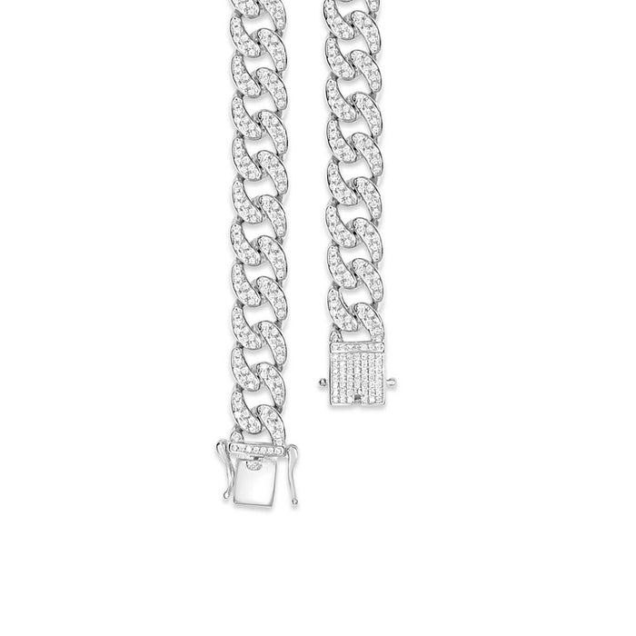 Blinged Out Cuban Link Rhodium Plated 925 Sterling Silver Men's Bracelet