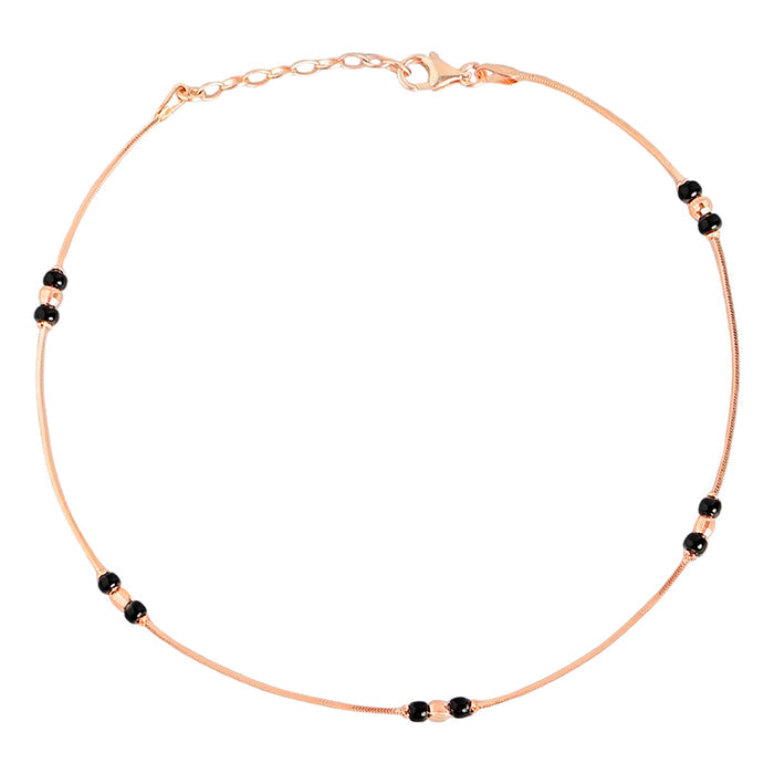 Women's rose gold-plated 925 Sterling Silver anklet with black beads and adjustable chain – Zavya
