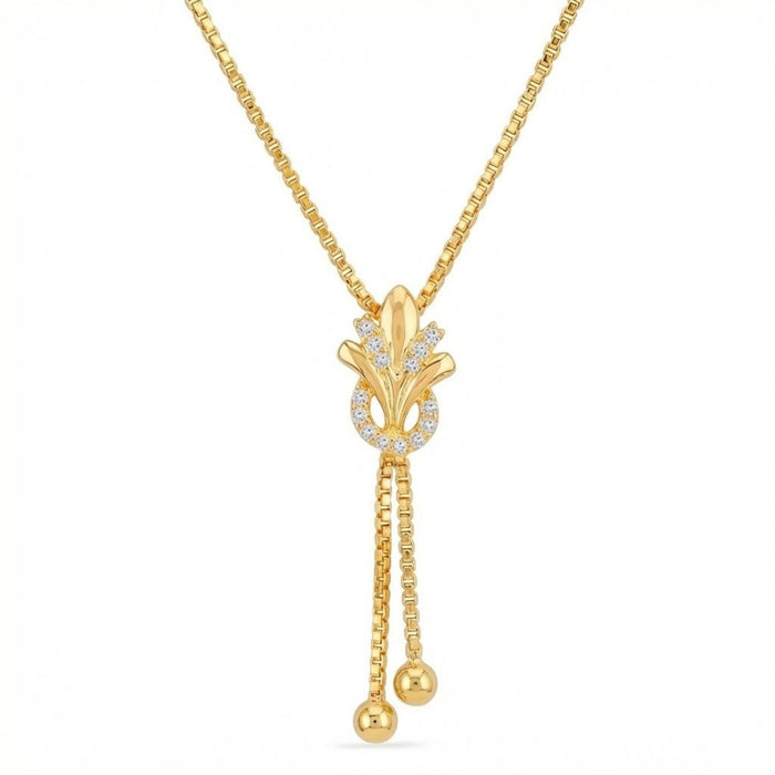 Gold plated 925 Sterling Silver necklace for women featuring a studded floral pendant and drop chains. – Zavya
