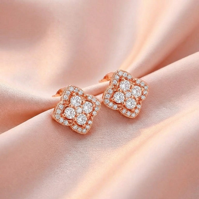 Bloom Frame CZ Rose Gold 925 Silver Stud Earrings