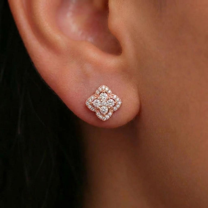 Bloom Frame CZ Rose Gold 925 Silver Stud Earrings