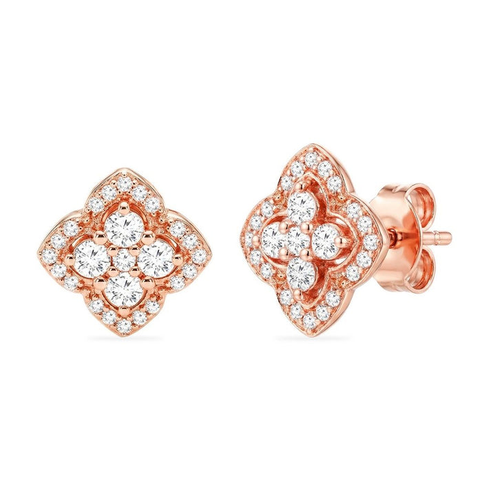 Bloom Frame CZ Rose Gold 925 Silver Stud Earrings