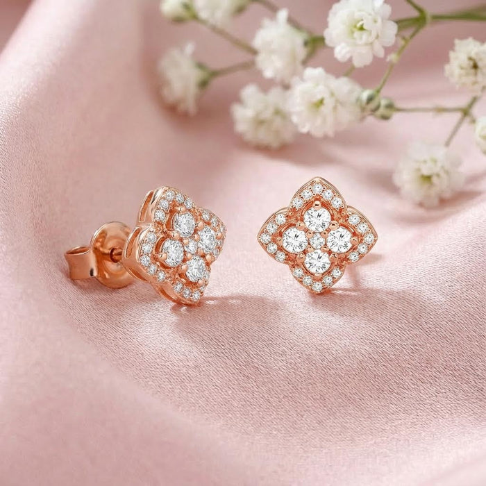 Bloom Frame CZ Rose Gold 925 Silver Stud Earrings