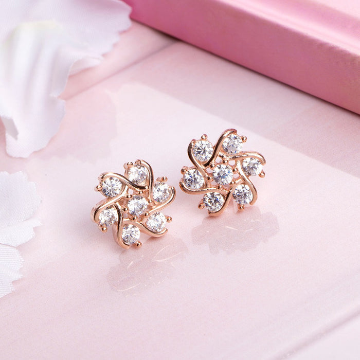 Bloomed Brilliance Rose Gold Plated CZ 925 Sterling Silver Flower Earrings