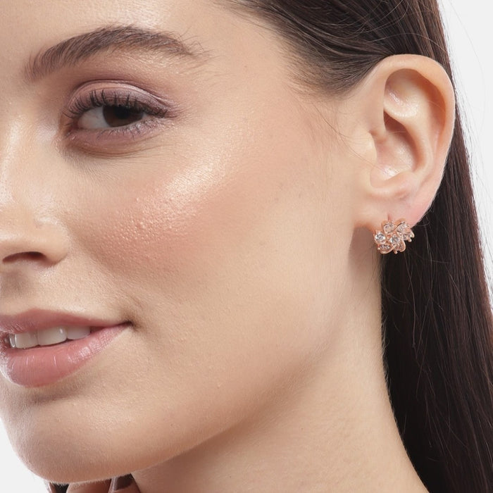 Bloomed Brilliance Rose Gold Plated CZ 925 Sterling Silver Flower Earrings