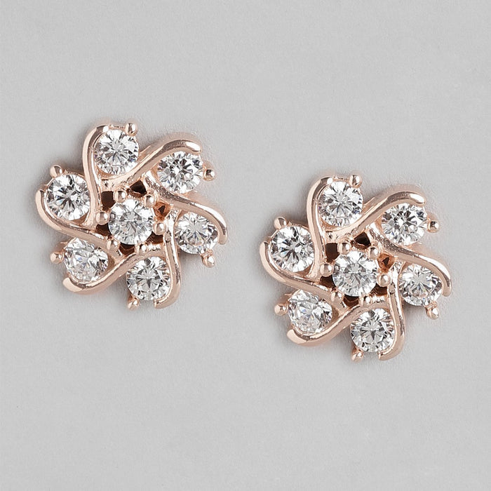 Bloomed Brilliance Rose Gold Plated CZ 925 Sterling Silver Flower Earrings