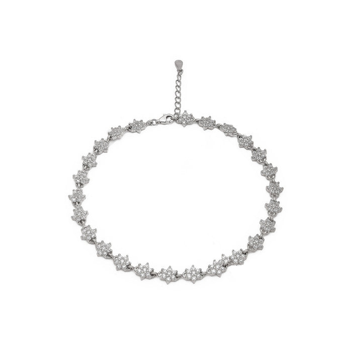Blooming Beauty 925 Sterling Silver Rhodium-Plated Flower Anklet