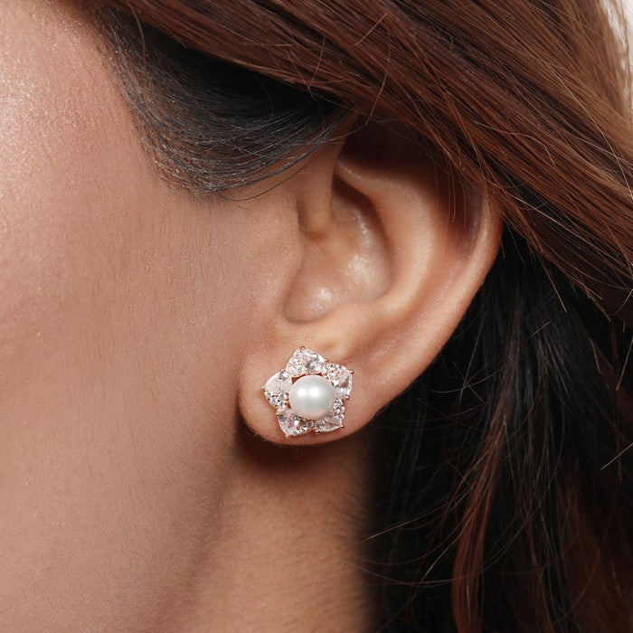 Blooming Beauty 925 Sterling Silver Rose Gold-Plated Flower Earrings