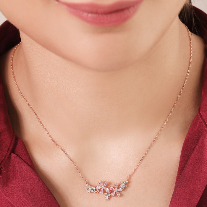 Blooming Blossoms 925 Sterling Silver Rose Gold-Plated Flower Necklace