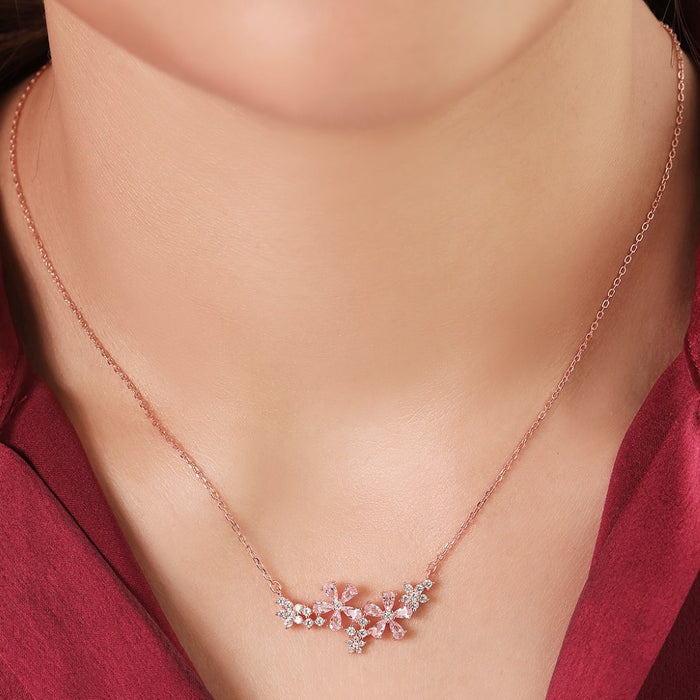 Blooming Blossoms 925 Sterling Silver Rose Gold-Plated Flower Necklace