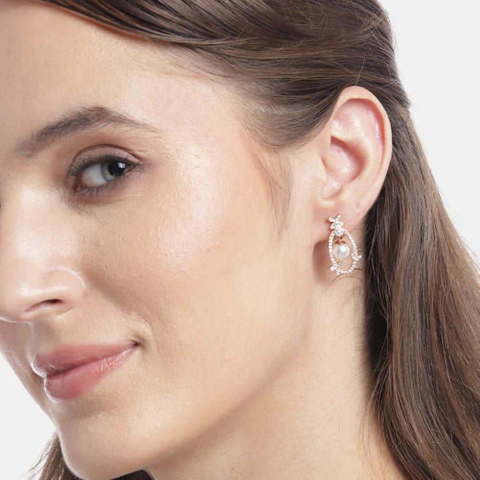 Blooming CZ & Pearl 925 Sterling Silver Rose Gold-Plated Earrings