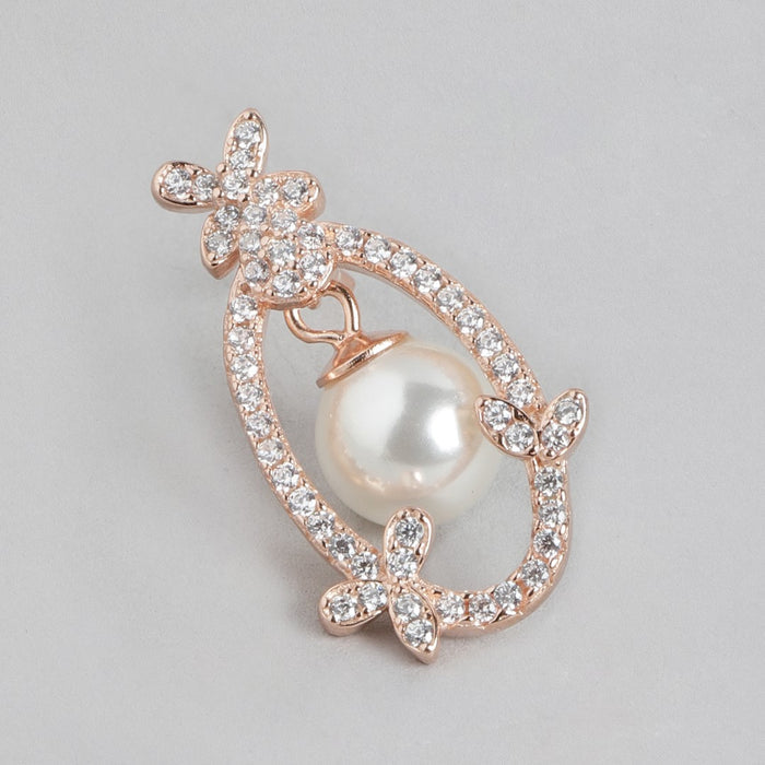 Blooming CZ & Pearl 925 Sterling Silver Rose Gold-Plated Earrings