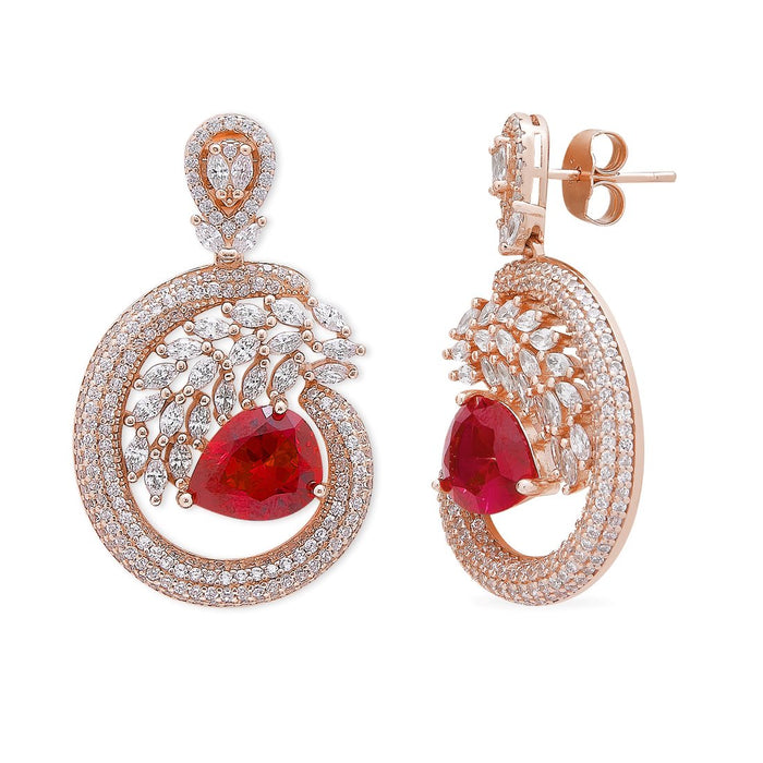 Blooming Elegance Red-CZ 925 Sterling Silver Rose Gold-Plated Jewelry Set