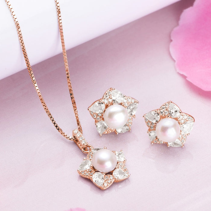 Blooming Elegance Rose Gold-Plated 925 Sterling Silver Jewelry Set