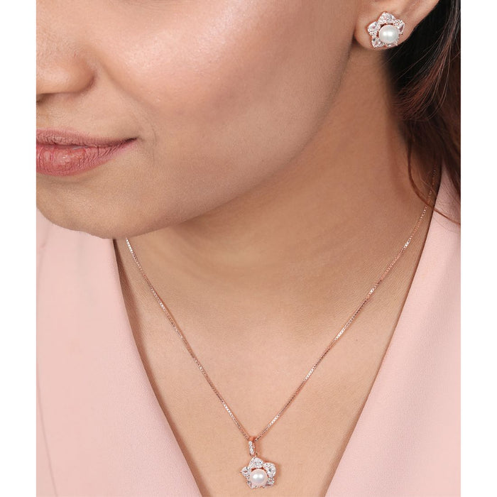 Blooming Elegance Rose Gold-Plated 925 Sterling Silver Jewelry Set